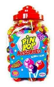 Pin pop  lollipop with gum